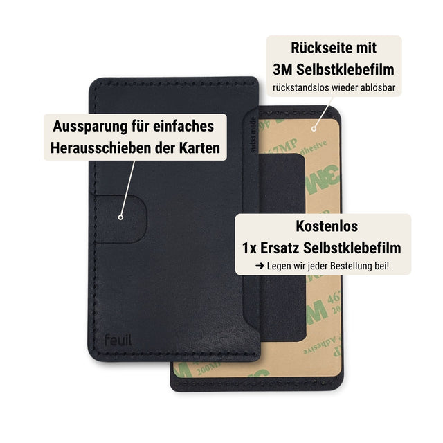 Smartphone Kredit Karten Etui | Rückseite 3M Selbstklebefilmslim wallet | SLICE X aus  Leder | NERO - feuil wallets | accessories